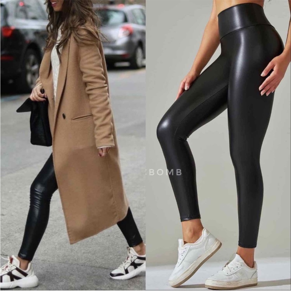 BLACK HIGH WAISTED FAUX LEATHER LEGGING - Picture 3 of 3
